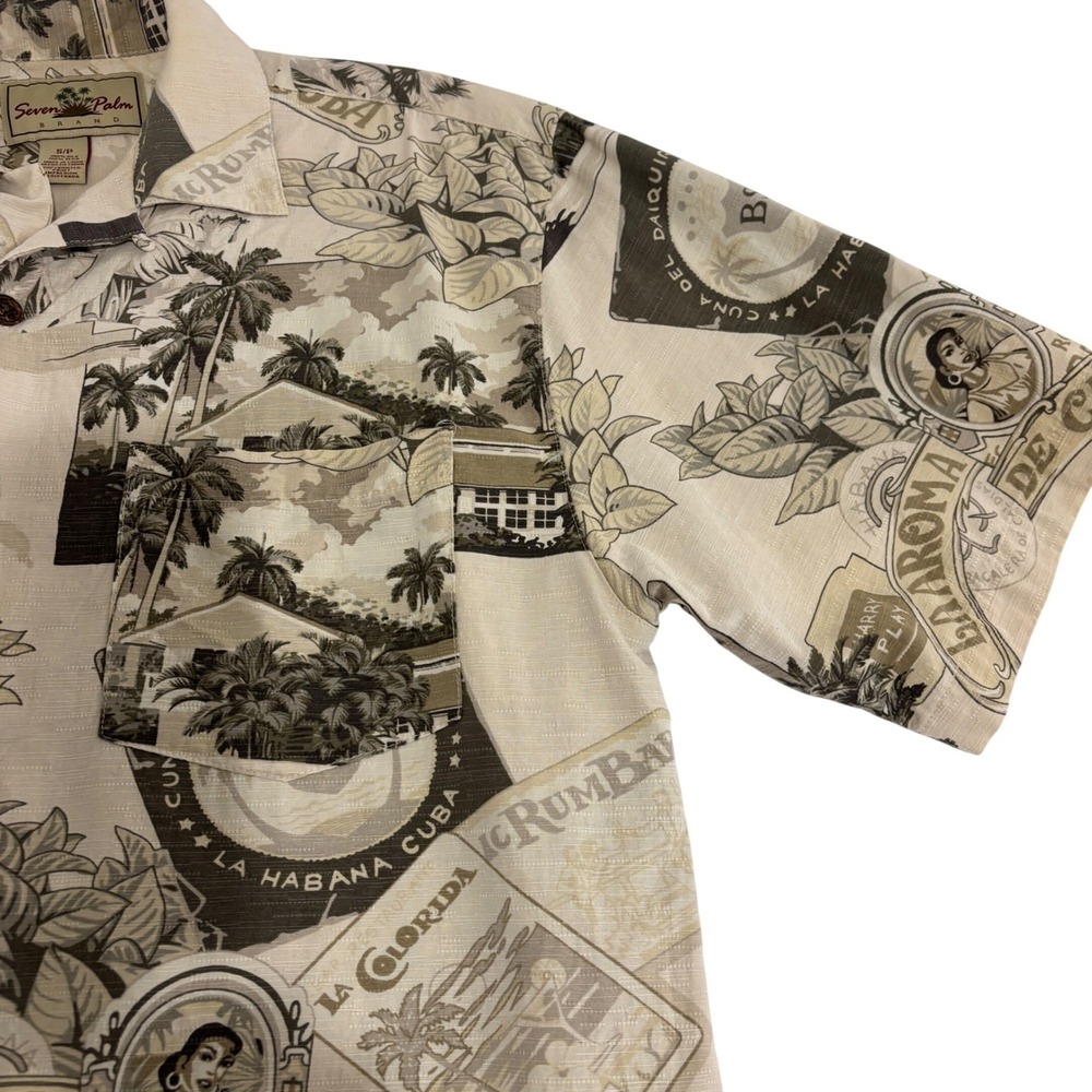 Seven Palm Silk Tropical Camp Shirt Men S Beige Short Sleeve Relaxed Fit Resort - Picture 10 of 10